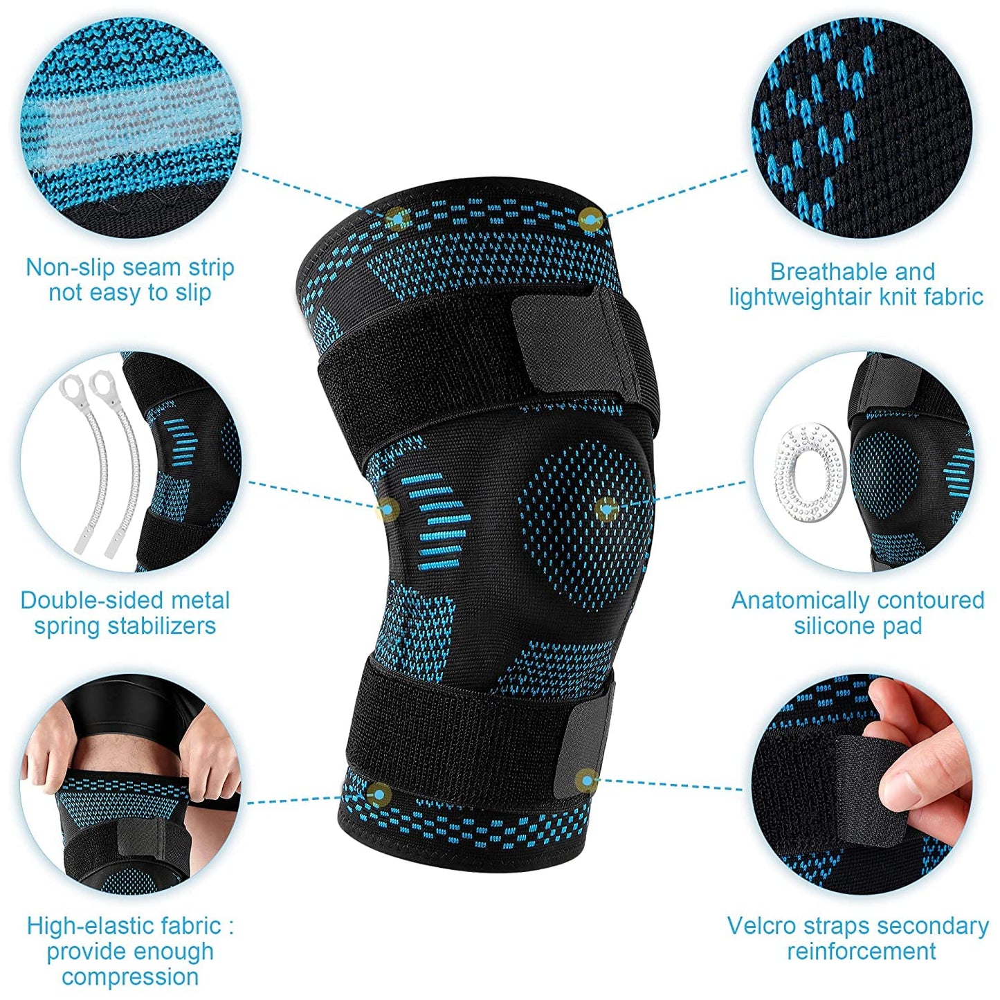 Knee Brace Support Compression Sleeve With Side Stabilizers And