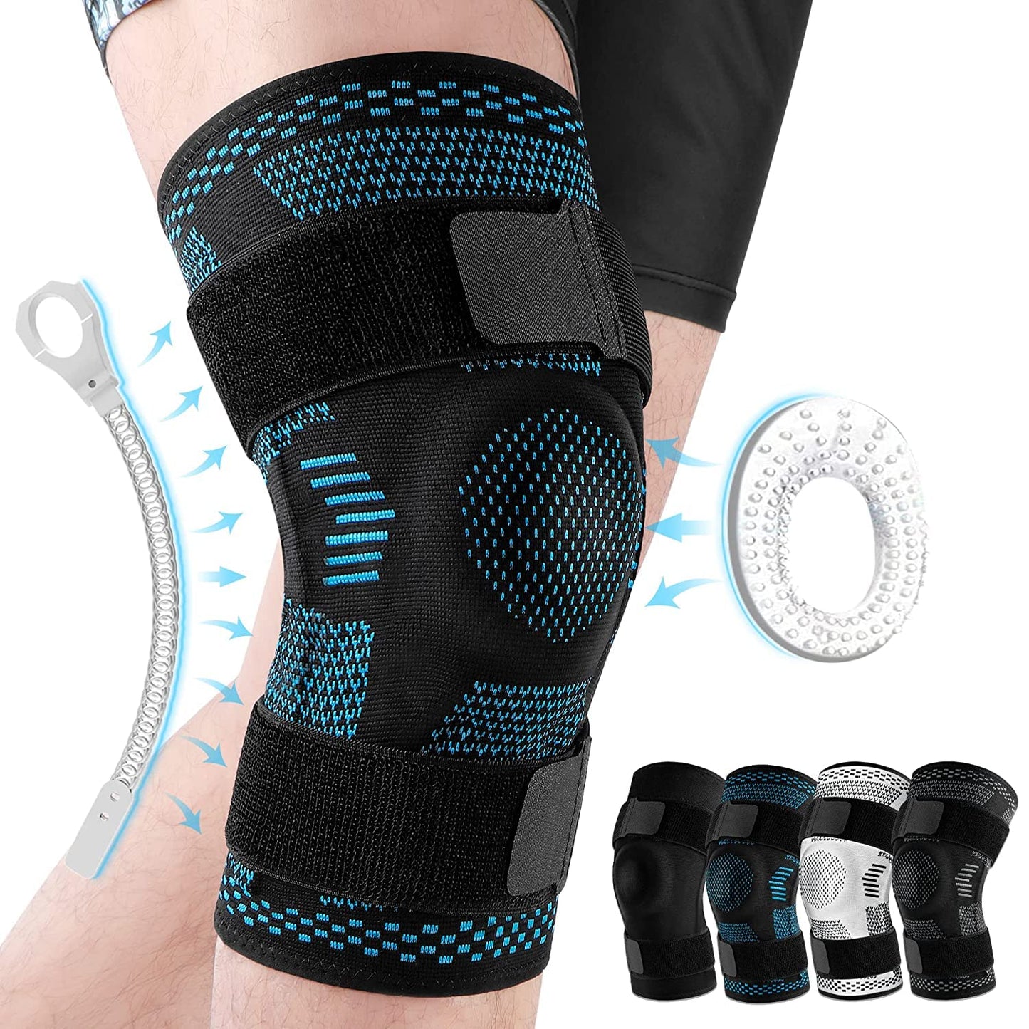 Knee Brace Support Compression Sleeve With Side Stabilizers And