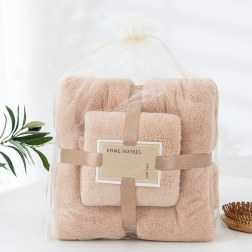 Microfiber Towel Set Coral Fleece Absorbent Hair Swimming Face Hand