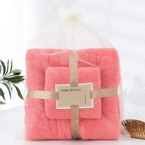 Microfiber Towel Set Coral Fleece Absorbent Hair Swimming Face Hand