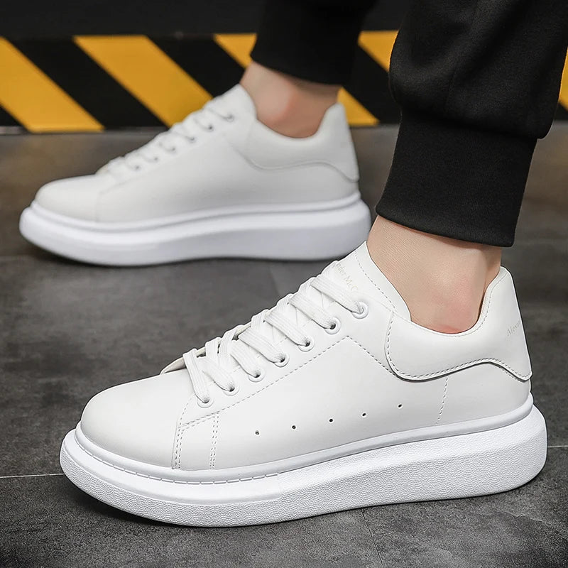 New PU Popular Low Top Tthick Sole Couple's Small White Shoes For