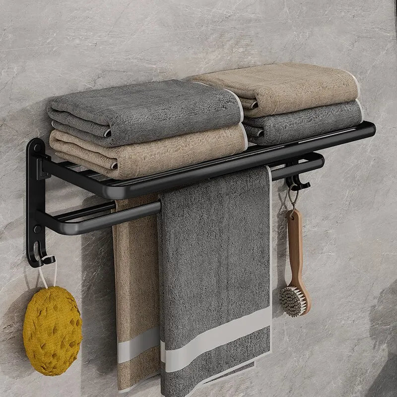 Matte Black 50CM Folding Holder With Hook Towel Holder Wall Mount