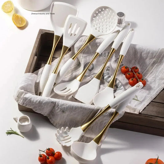 304 Stainless Steel Gold Handle Silicone Kitchen Utensils Cooking