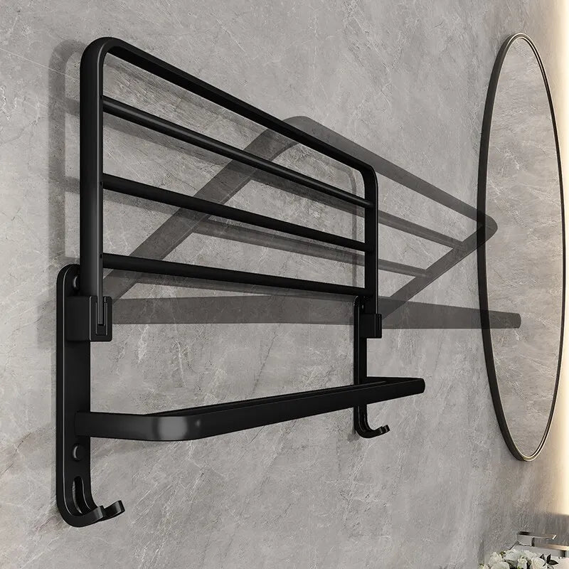 Matte Black 50CM Folding Holder With Hook Towel Holder Wall Mount