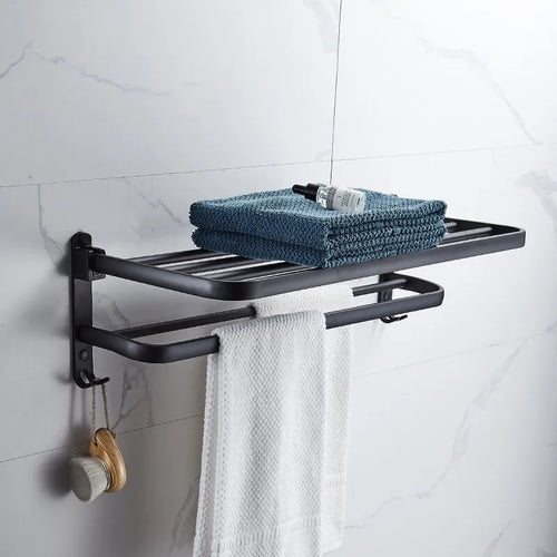 Matte Black 50CM Folding Holder With Hook Towel Holder Wall Mount