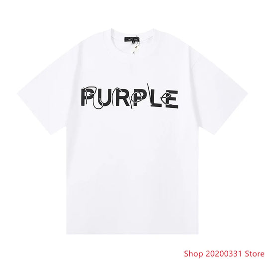 New Purple Brand T-shirt Round Neck Letter Print 100% Cotton High