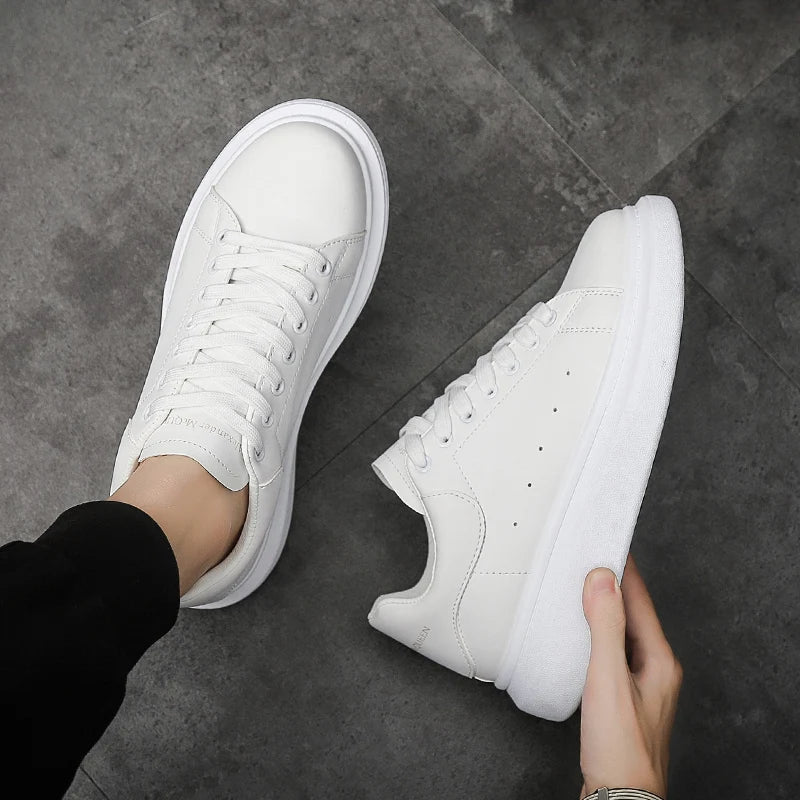 New PU Popular Low Top Tthick Sole Couple's Small White Shoes For