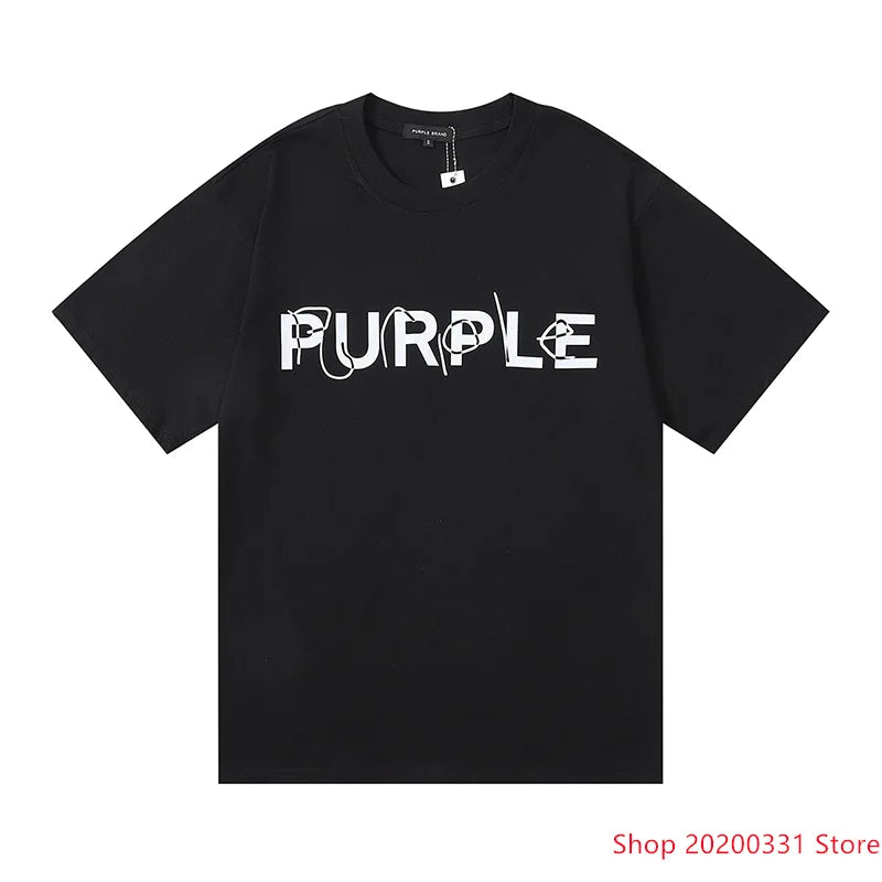 New Purple Brand T-shirt Round Neck Letter Print 100% Cotton High