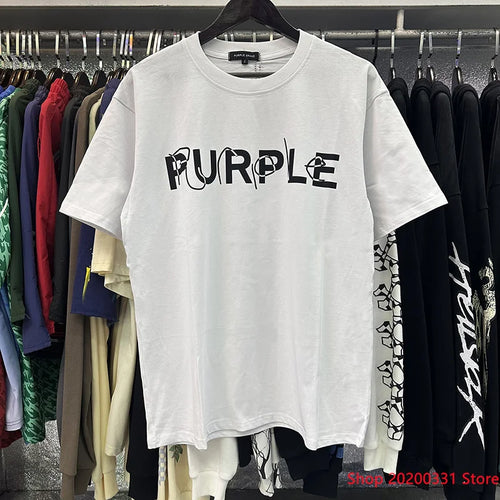 New Purple Brand T-shirt Round Neck Letter Print 100% Cotton High