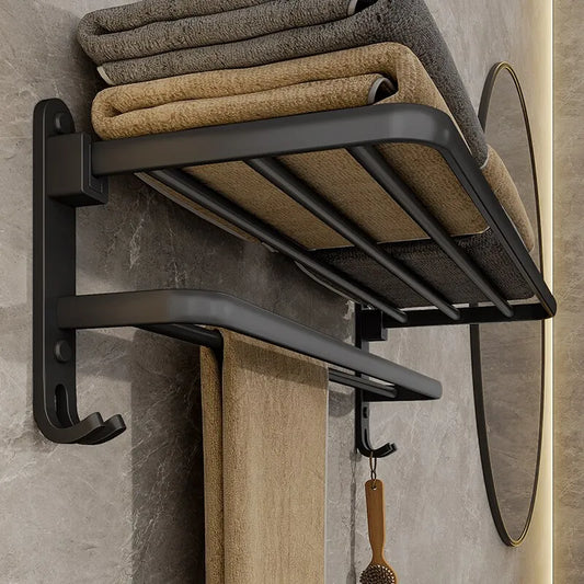 Matte Black 50CM Folding Holder With Hook Towel Holder Wall Mount