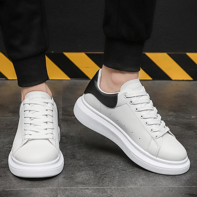 New PU Popular Low Top Tthick Sole Couple's Small White Shoes For