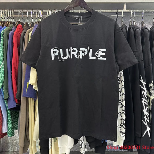 New Purple Brand T-shirt Round Neck Letter Print 100% Cotton High